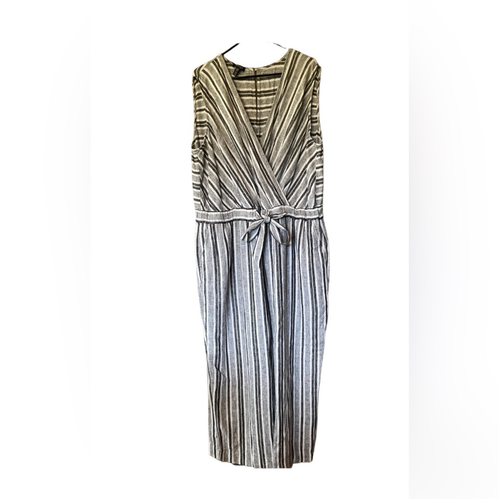 Jones New York Black White Striped Romper Pockets Fresh Linen Classy Chic 3X